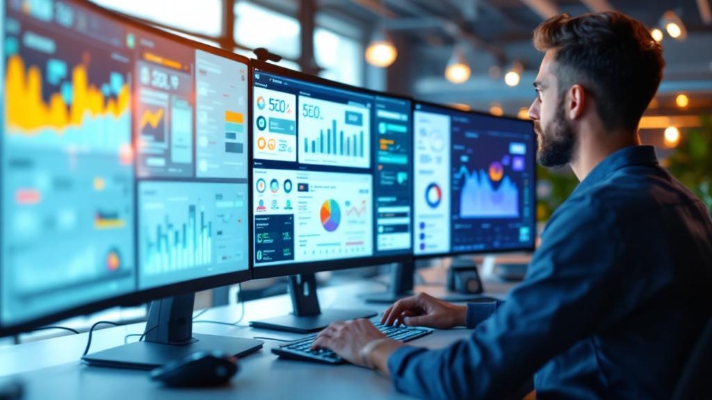 best AI tools for SEO being used by digital marketer on multiple screens