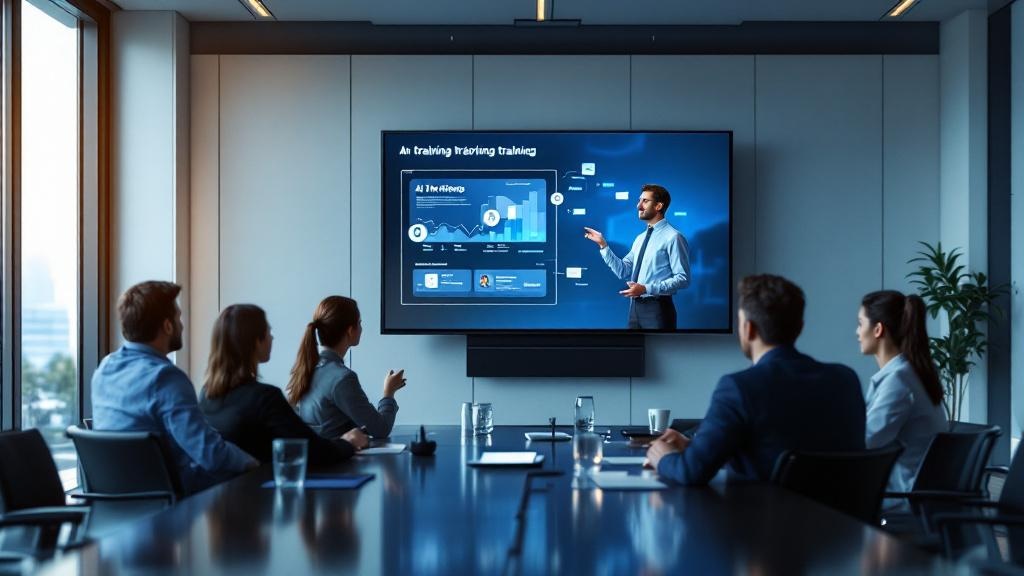 Synthesia review team using AI-generated training videos in corporate setting