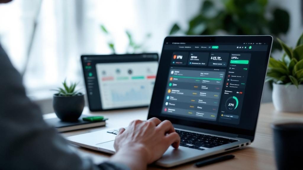 Best free VPN speed test results on laptop screen