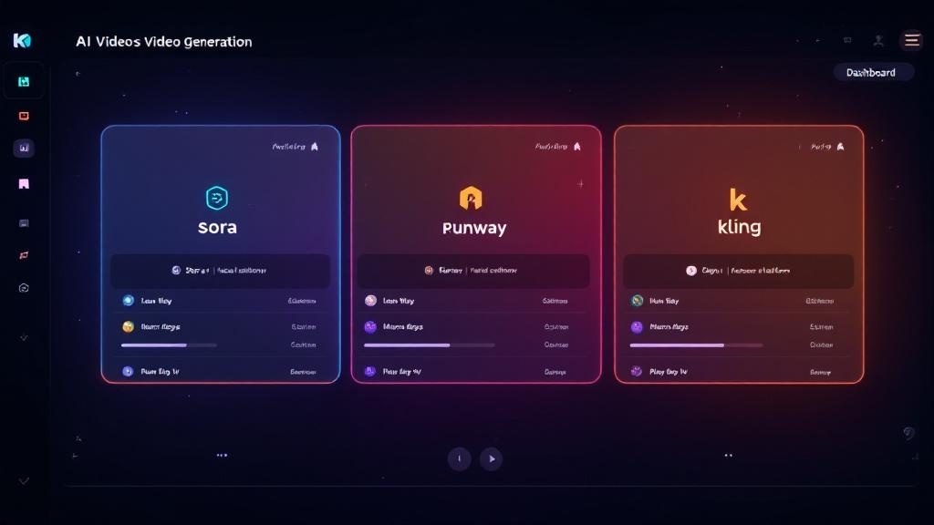 AI video generator comparison Sora vs Runway vs Kling dashboard